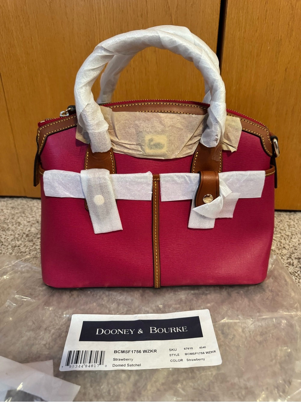Dooney & Bourke Strawberry Dome Satchel with Brown Trim